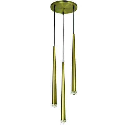 Round Satin Brass Pendant Light with LED Pendulums