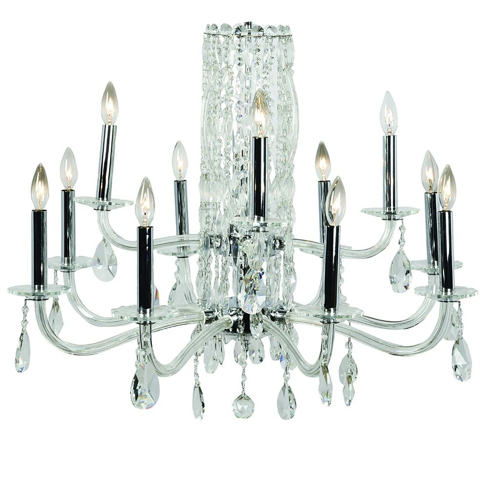 Lustre de style chandelier à 12 lumières en forme de bougies en cristal