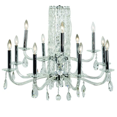 Lustre de style chandelier à 12 lumières en forme de bougies en cristal