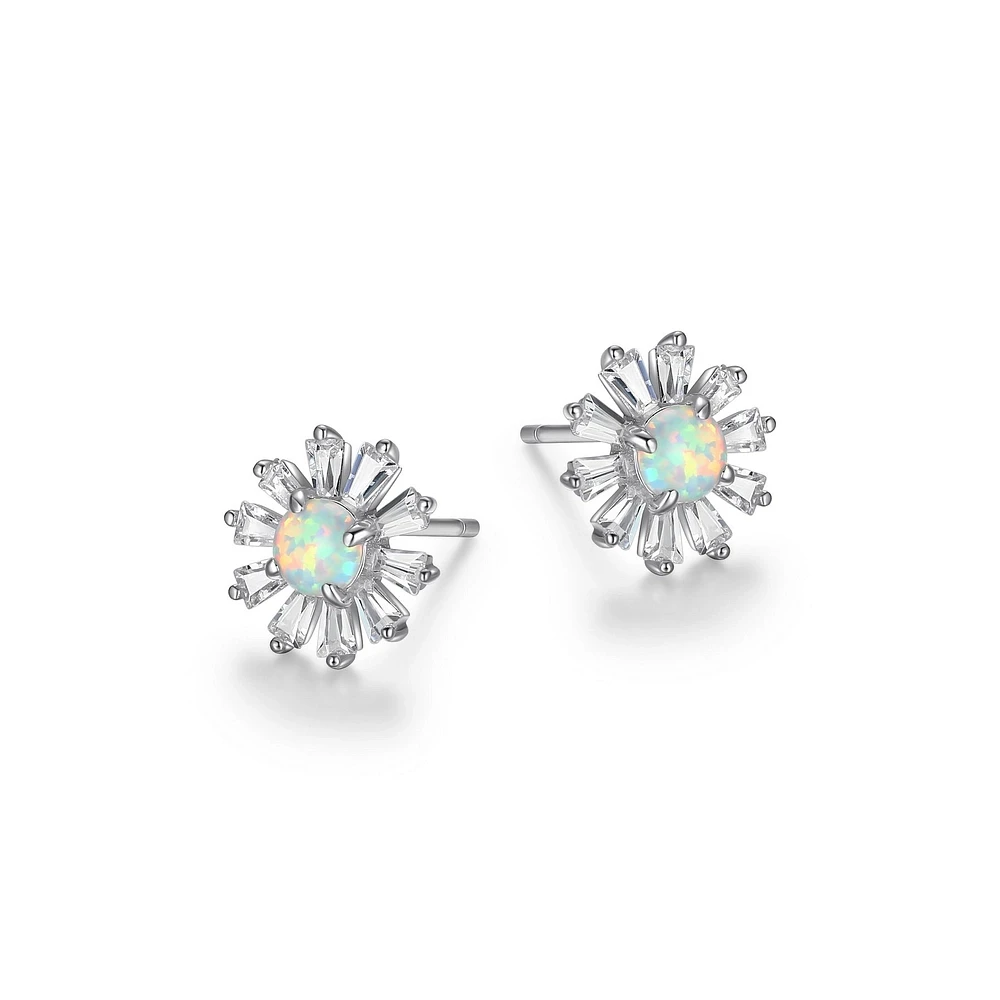 Clous d'oreilles en fleur en opale synthétique « Reign » en argent sterling et zircone cubique