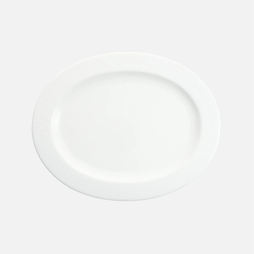 Plateau de service ovale blanc avec relief « Amanda » - 14 po