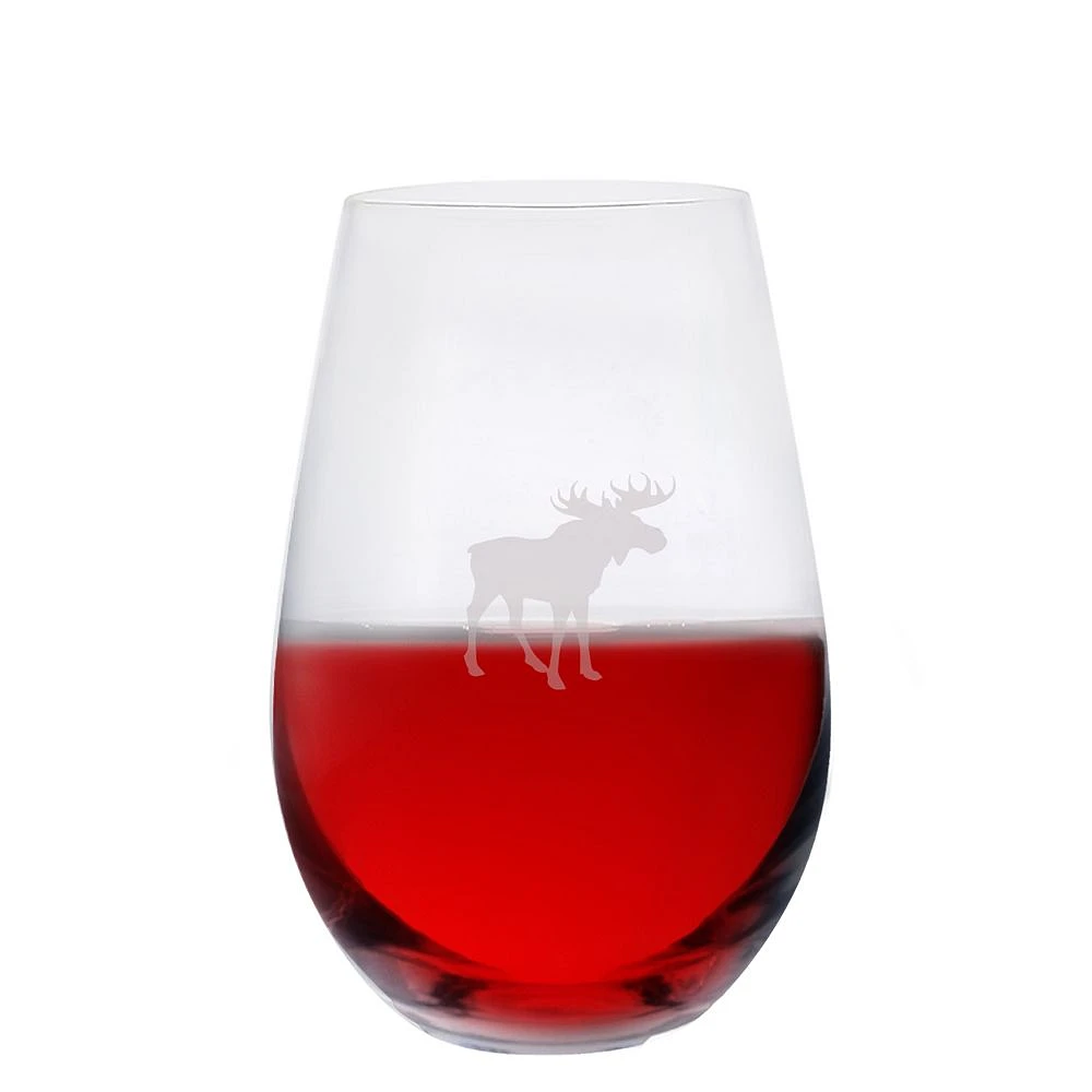 Set of 6 Moose Print Stemless Wine Glasses by Cuisivin