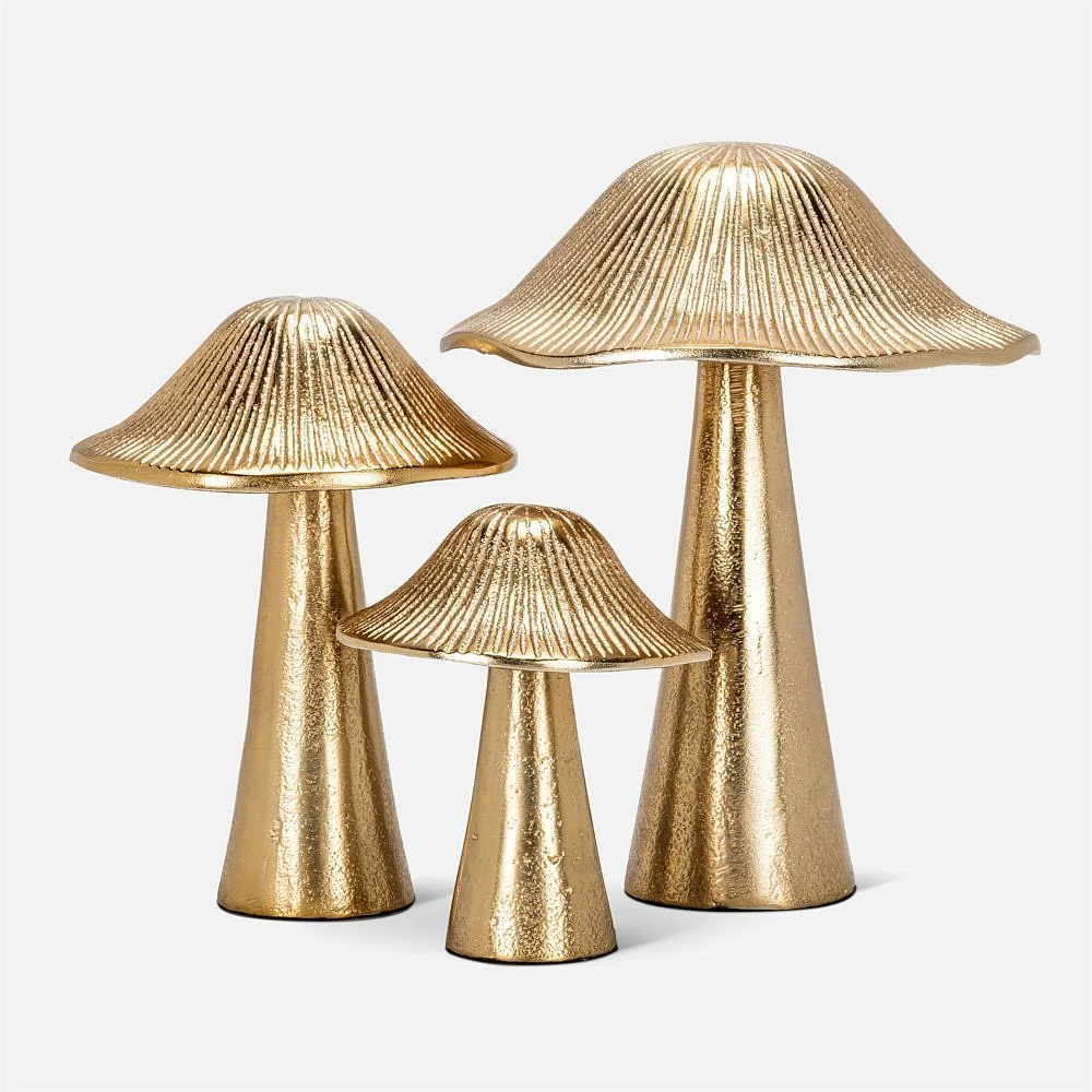 Ribbed Mushroom Decor - 6", Gold Metal