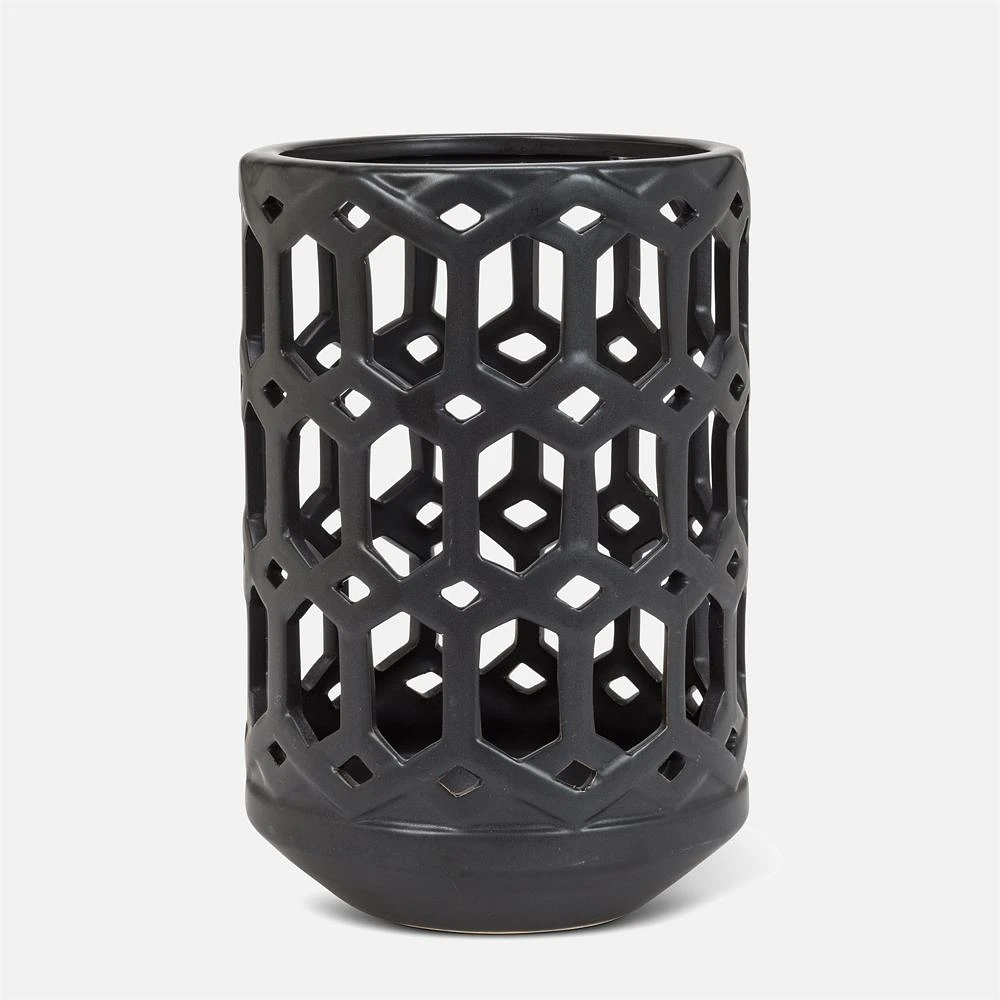 Large Openwork Lantern, Matte Black - 9 inches