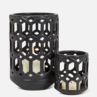 Large Openwork Lantern, Matte Black - 9 inches