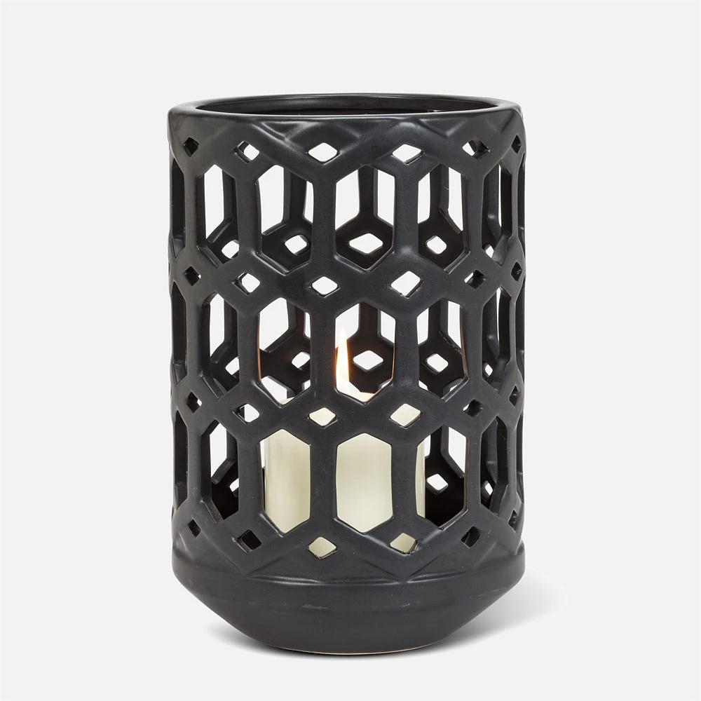 Large Openwork Lantern, Matte Black - 9 inches