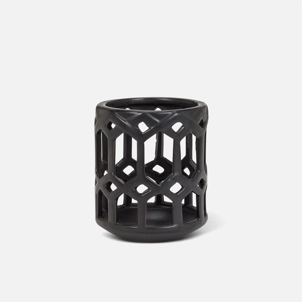 Large Openwork Lantern, Matte Black - 4.5 inches