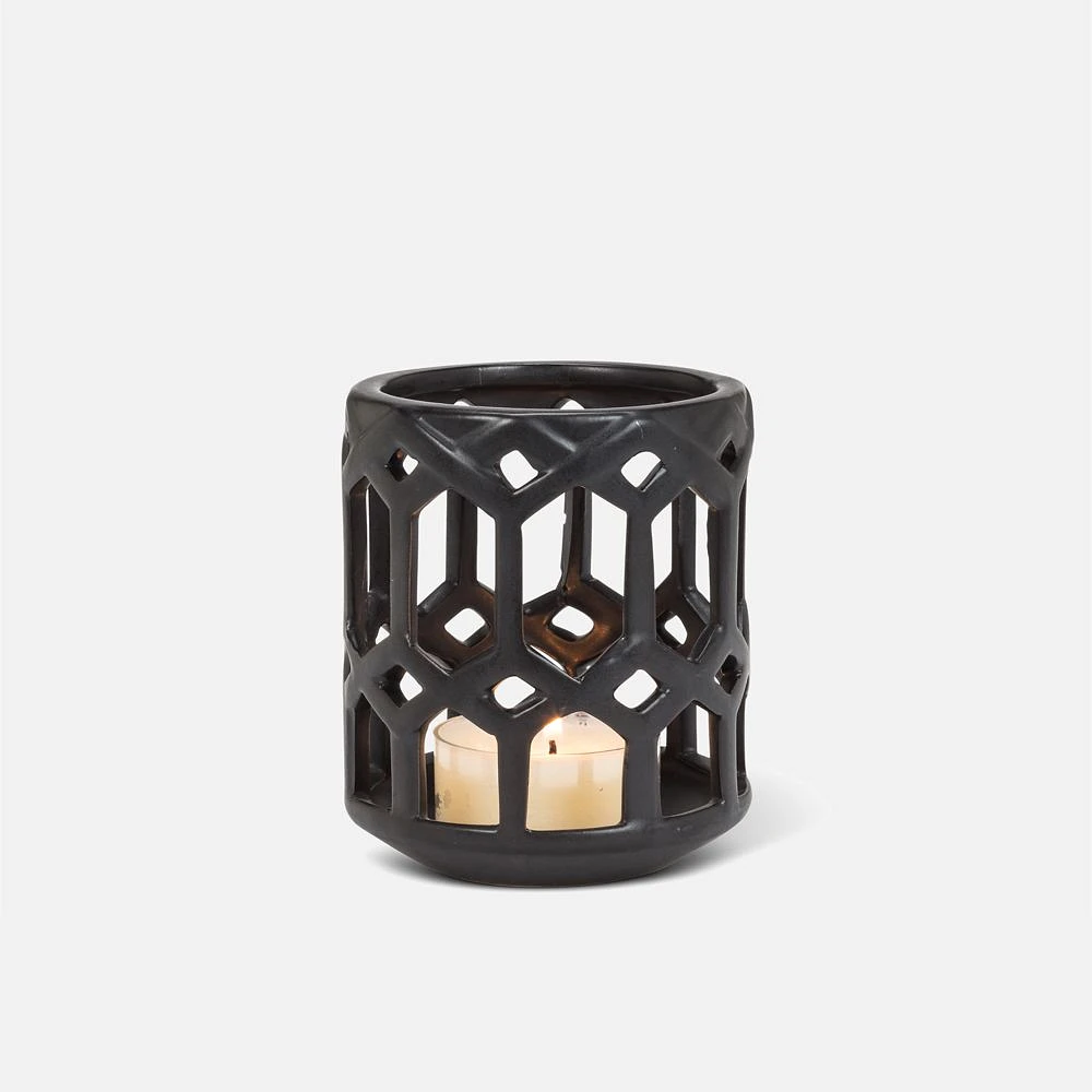 Large Openwork Lantern, Matte Black - 4.5 inches