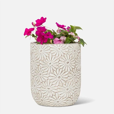 Cache-pot blanc marguerite - 6,5 po