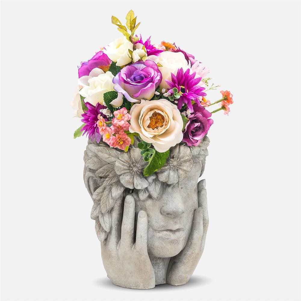 Abbott Woman with Flower Halo Planter - 9.5"