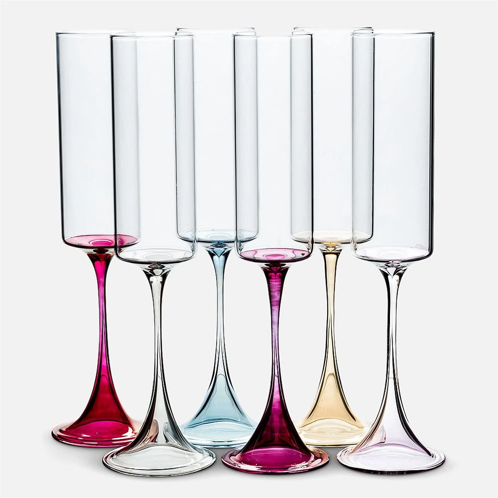 Champagne Flute with Assorted Stem Tints