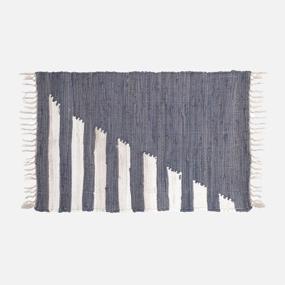 Accent Rug, Weaved Stripe & Solid Motif - Blue / Grey