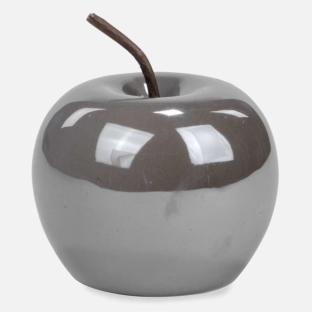 Decor Grey Ceramic Apple 3.5" x 4"