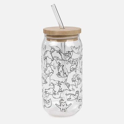 Glass With Lid and Straw - Yoga Cat