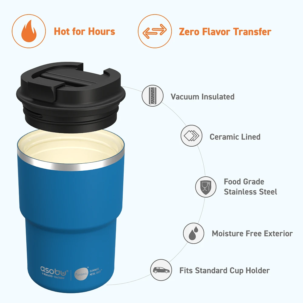 ASOBU Coffee Express Travel Mug - Blue, 12 oz 