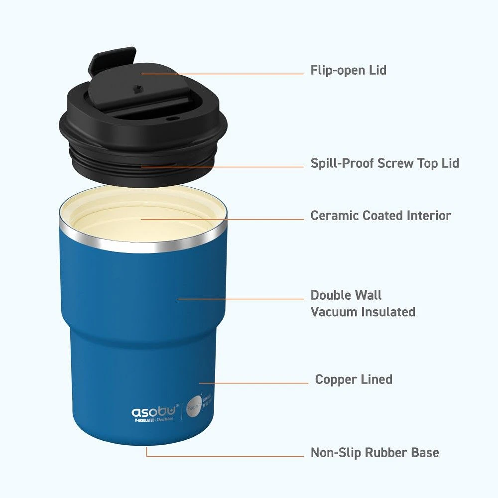 ASOBU Coffee Express Travel Mug - Blue, 12 oz 