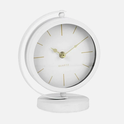 Metal Table Clock on Foot - White