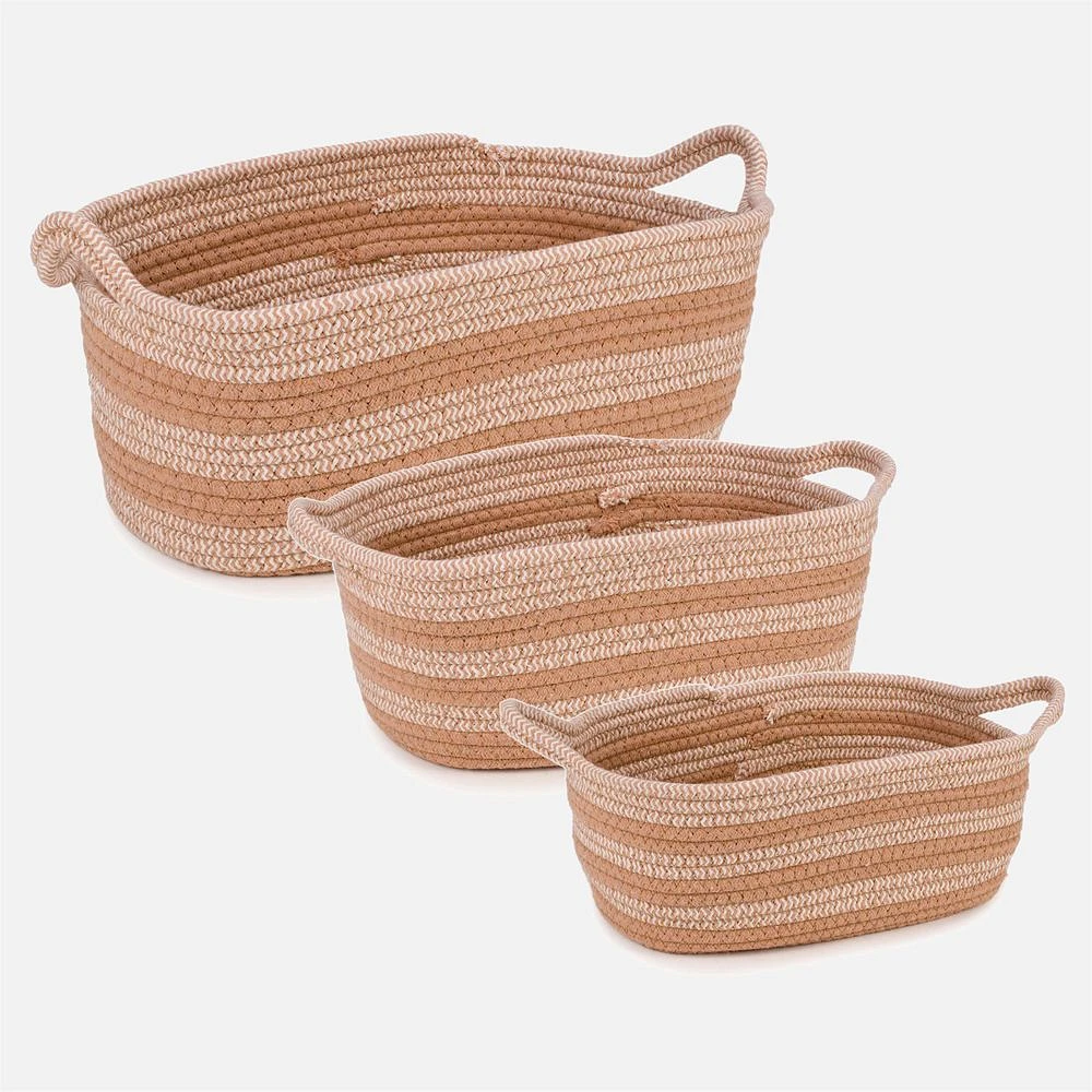 Set of 3  Storage Baskets - Light Brown Stripes