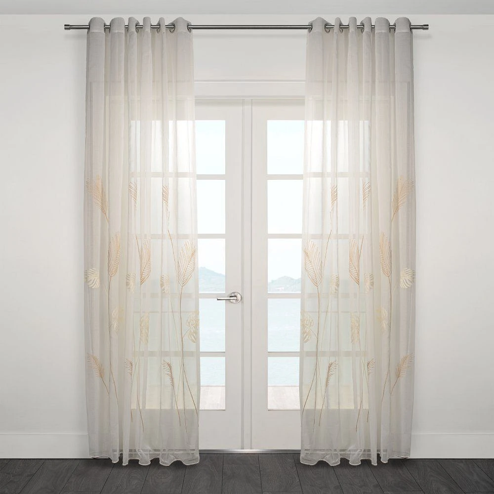 Embroidered Sheer Grommet Curtain