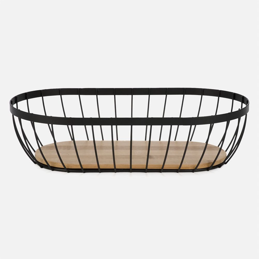 Oval Metal and Wood Basket