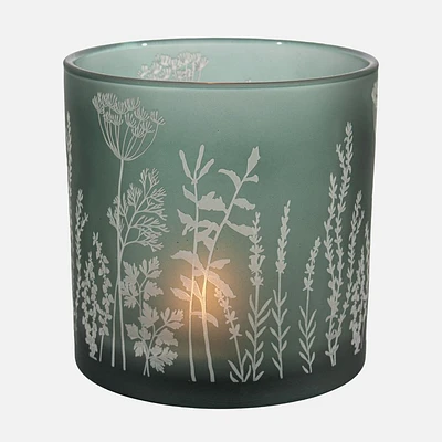 Frosted Glass Candle Holder with Wildflowers Decal