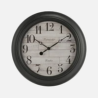 Black Wall Clock with Wood Pattern Face