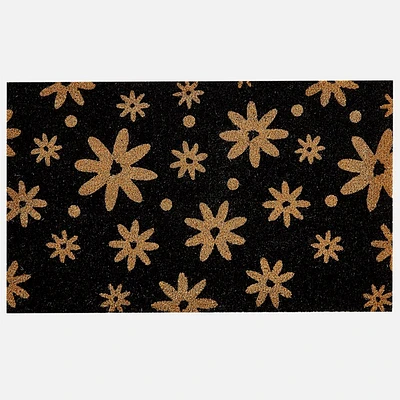 Black Floral Coir Mat