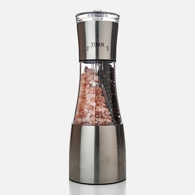 The Porter Moulin en acier inoxydable sel rose foncé de l'Himalaya et grains de poivre noir