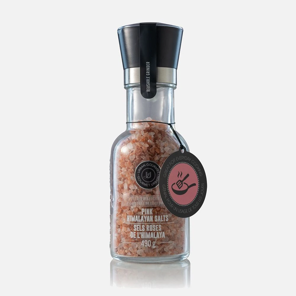 The Classic Himalayan Pink Salt Glass Grinder by Urban Gourmet - 8" 490g