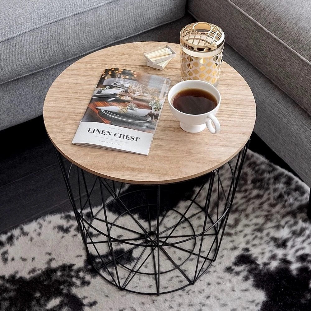 Table d'appoint noire avec plateau naturel « Waverly »