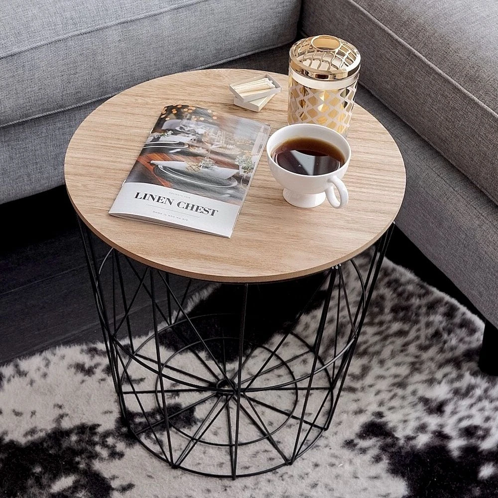 Waverly Black Accent Table with Natural Tray