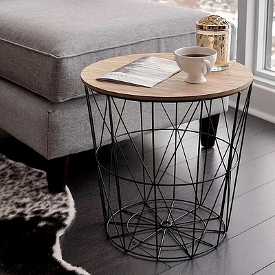 Table d'appoint noire avec plateau naturel « Waverly »