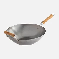 Joyce Chen Carbon Steel Flat Bottom Wok with Birch Handles - 14''