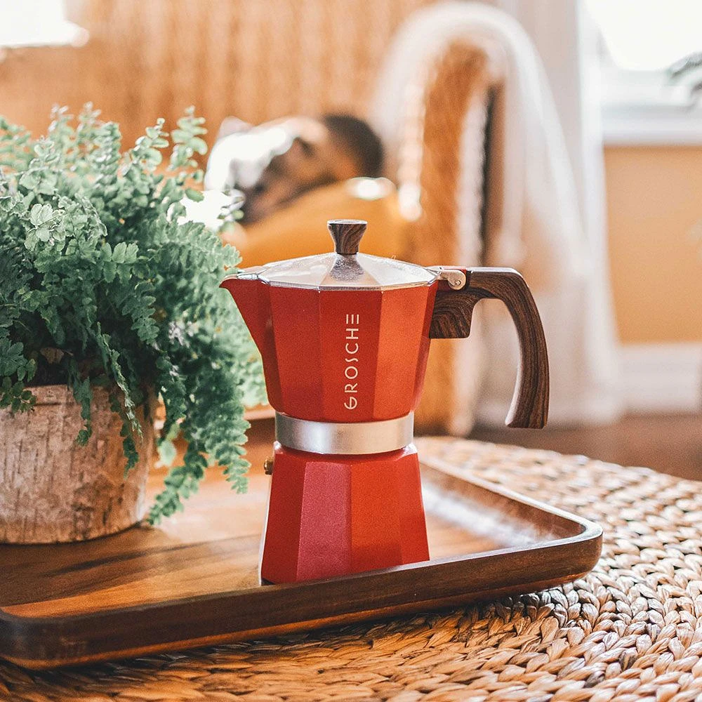 Milano Red Stovetop Espresso Maker by Grosche - 9 Cup