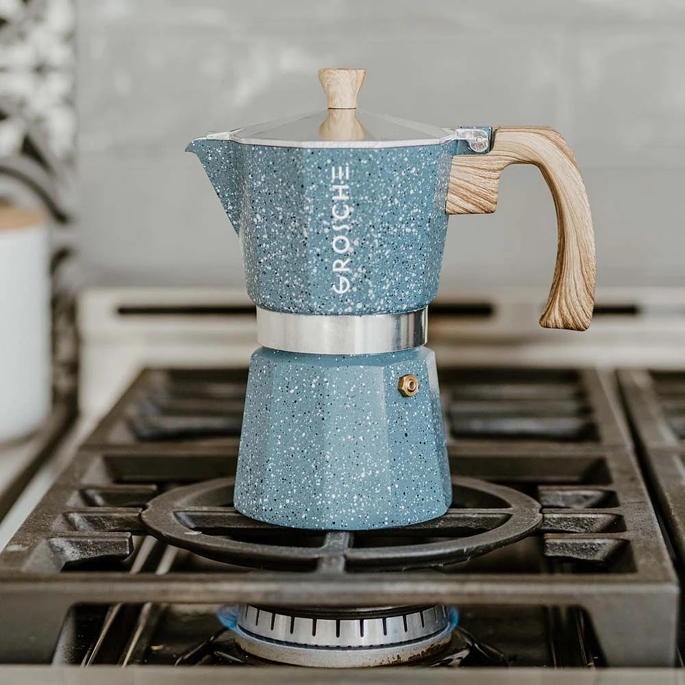 Milano Blue Stone Stovetop Espresso Maker by Grosche - 9 cup