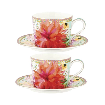 Ensemble de 2 tasses et soucoupes « Dahlia » par Maxwell & Williams (240 ml)