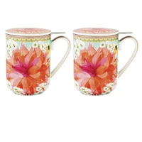 Set of 2 Dahlia Mugs with Lids by Maxwell & Williams (340 ml