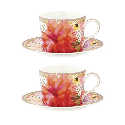 Ensemble de 2 tasses et soucoupes roses « Dahlia » par Maxwell & Williams (240 ml)