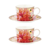 Set of 2 Dahlia Pink Cups & Saucers by Maxwell & Williams (240 ml)