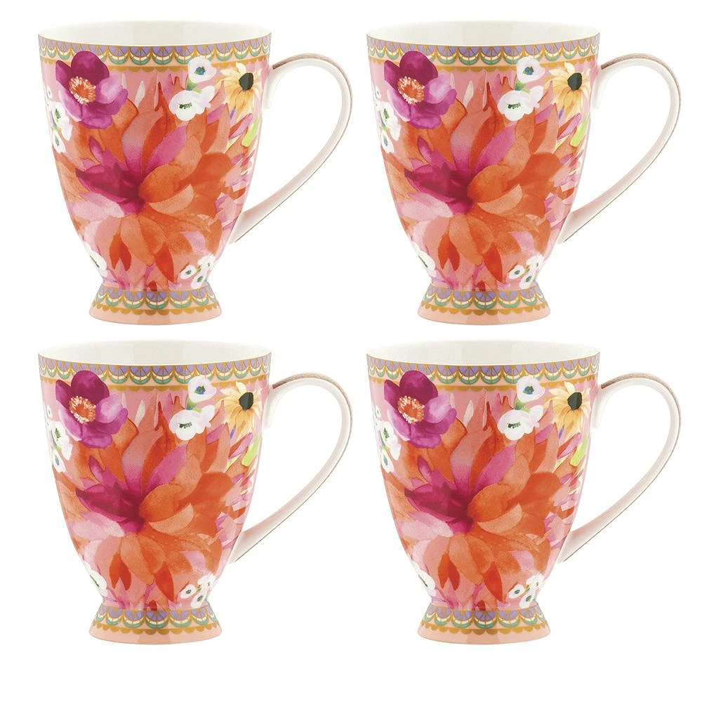 Set of 4 Dahlia Footed Pink Mugs by Maxwell & Williams (300 ml) 