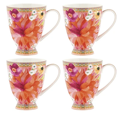 Set of 4 Dahlia Footed Pink Mugs by Maxwell & Williams (300 ml) 