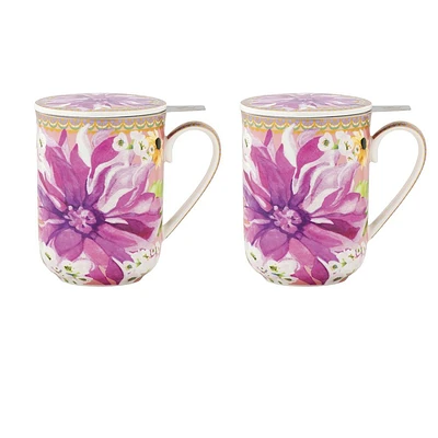 Ensemble de 2 tasses roses avec couvercles « Dahlia » par Maxwell & Williams (340 ml)