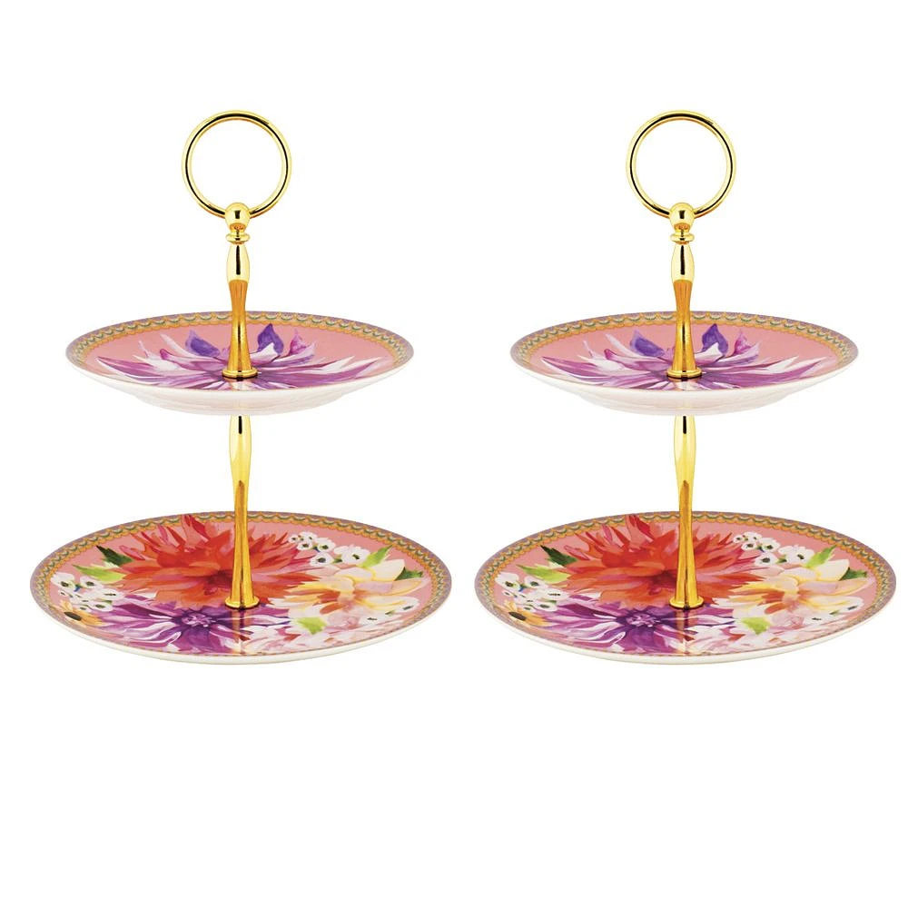 Set of 2 Dahlia Pink 2-Tier Cake Stands by Maxwell & Williams (20 x 25 cm) - Pink