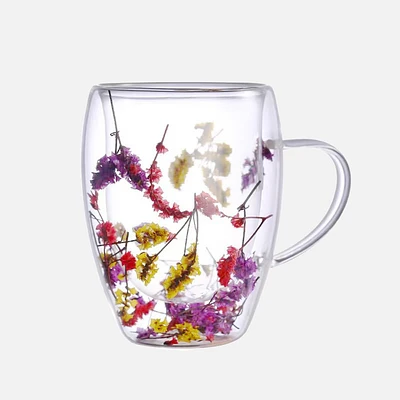 JS GOURMET Double Wall Mug with Floating Dried Flowers 