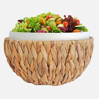 JS Gourmet Ceramic & Water Hyacinth Salad Bowl