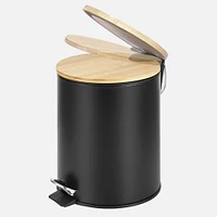 Black Step Bin with Slim Bamboo Lid Powder Coating Body, 5L