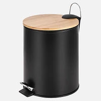 Black Step Bin with Slim Bamboo Lid Powder Coating Body, 5L