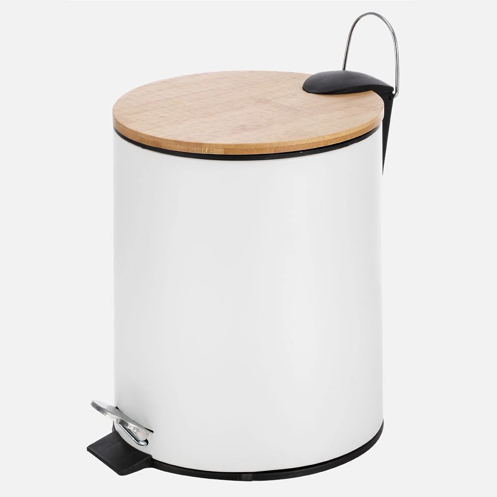 Pedal Bin With Bamboo Lid - White, 5L