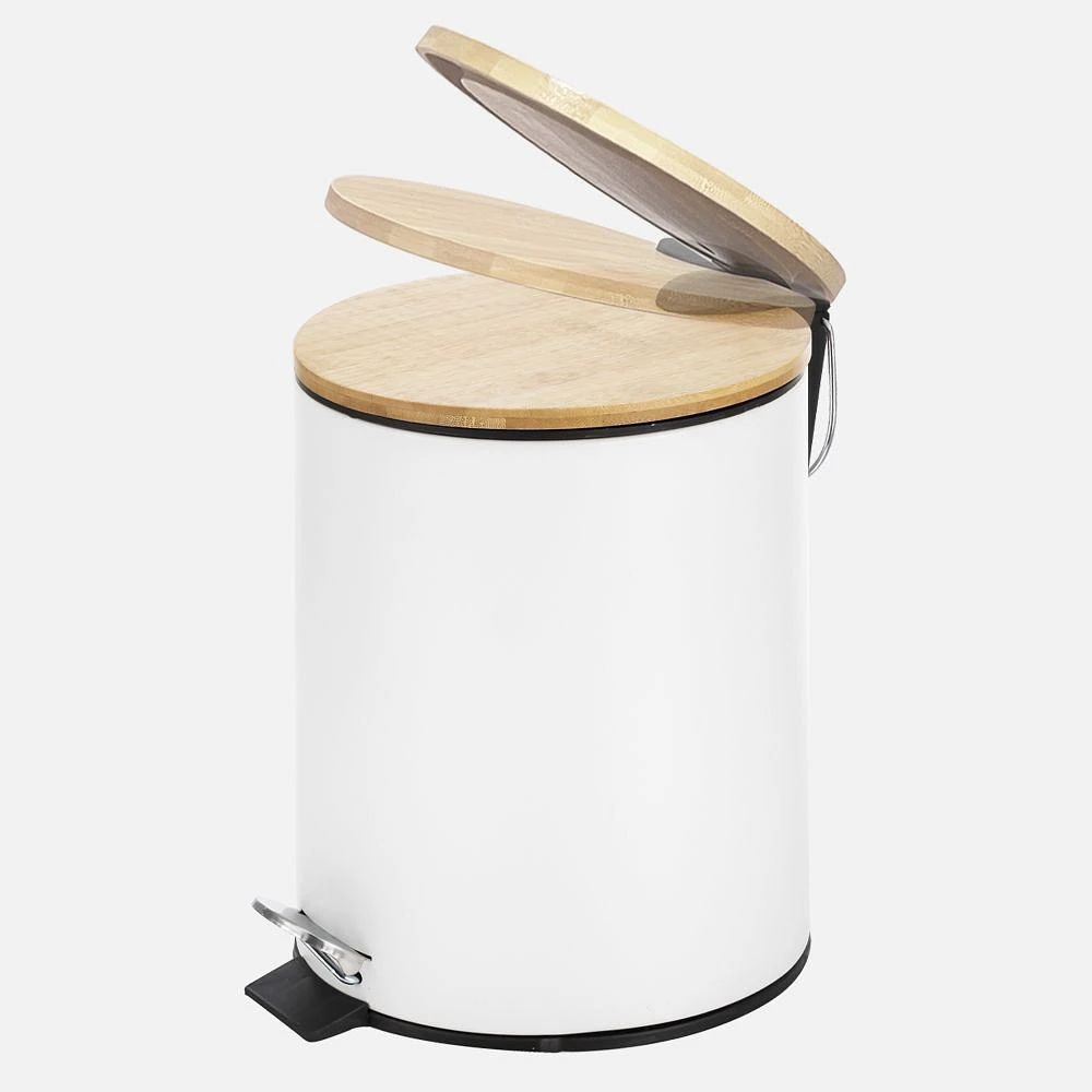 Pedal Bin With Bamboo Lid - White, 5L