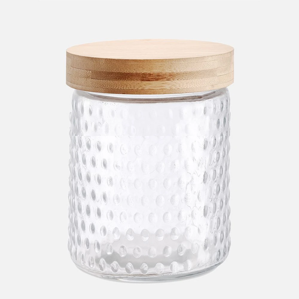 Embossed Glass Canister With Bamboo Lid - 0.9L